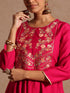 Janasya Women's Pink Silk Blend Yoke Embroidered A-line Kurta Set
